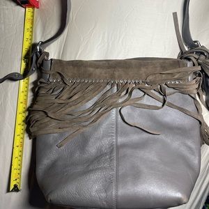 COACH Fringe Taupe Leather Crossbody Bag